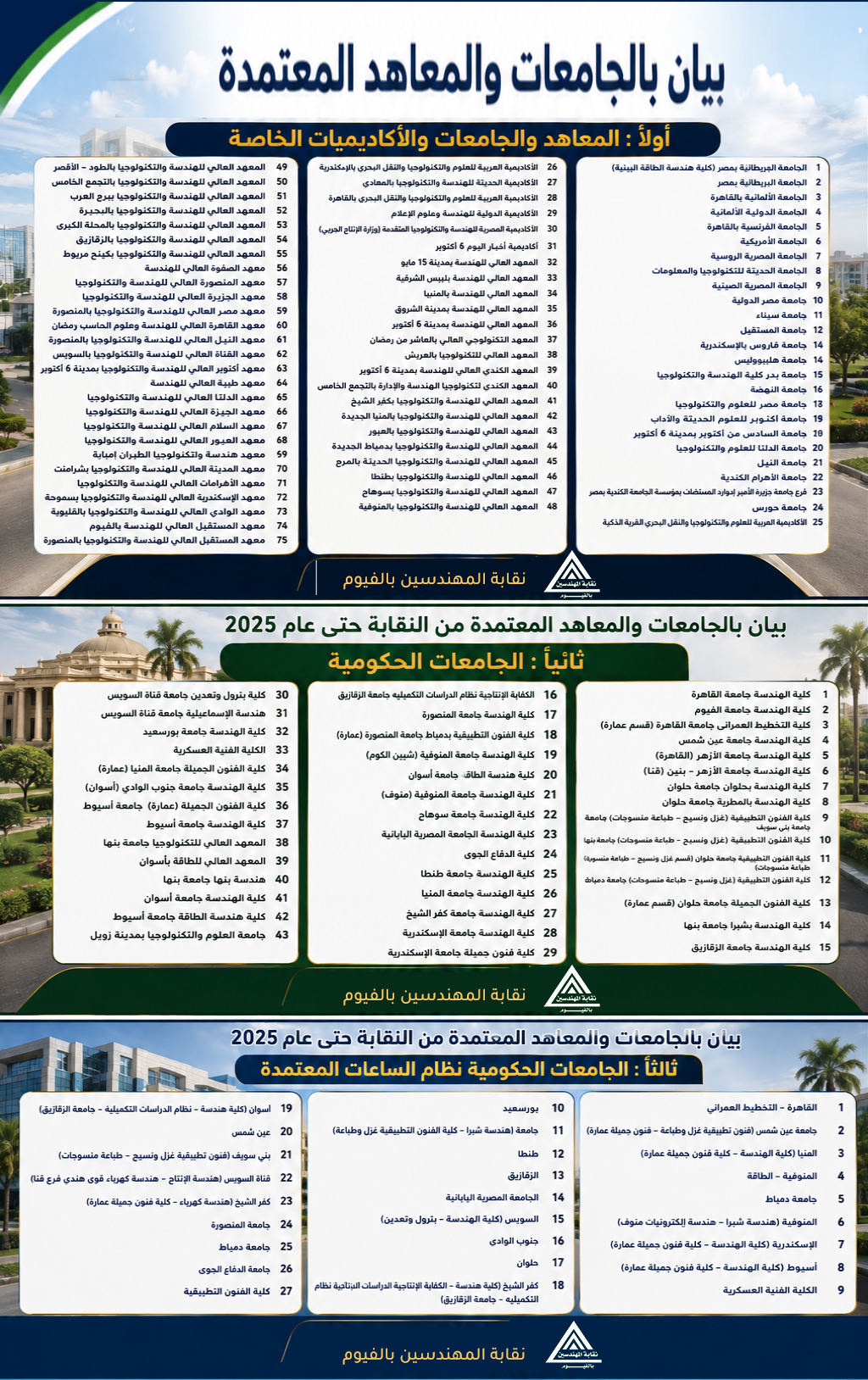 الجامعات المعتمدة للقيد بالنقابة